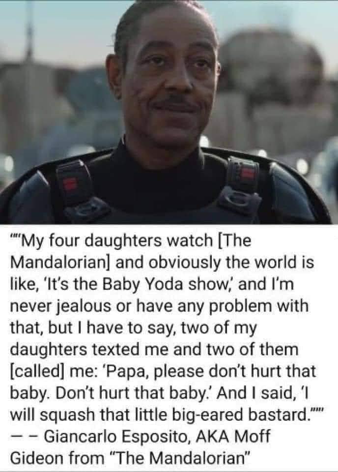This meme is a screenshot of a scene from the TV show "The Mandalorian" where the character "Moff Gideon" says a line that is a play on words referencing a popular children's TV show. The line is: "This is the way".